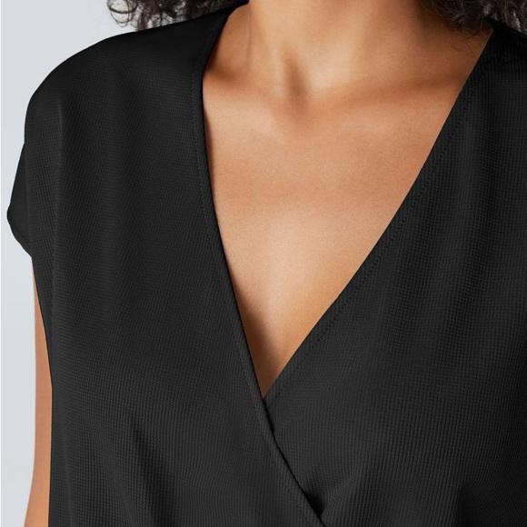 HALARA V Neck Short Sleeve Pocket Waffle Casual Romper - Picture 3 of 13